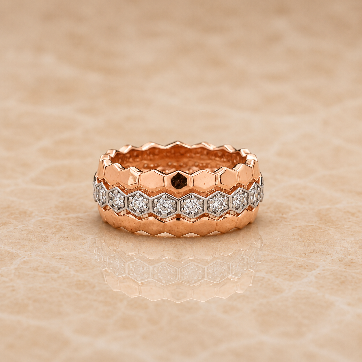 Hexa Luxe Rose Gold Diamond Band Ring