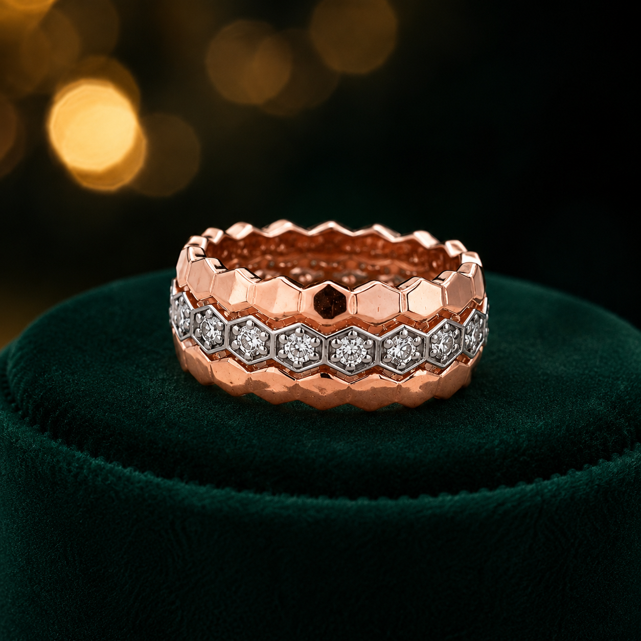 Hexa Luxe Rose Gold Diamond Band Ring