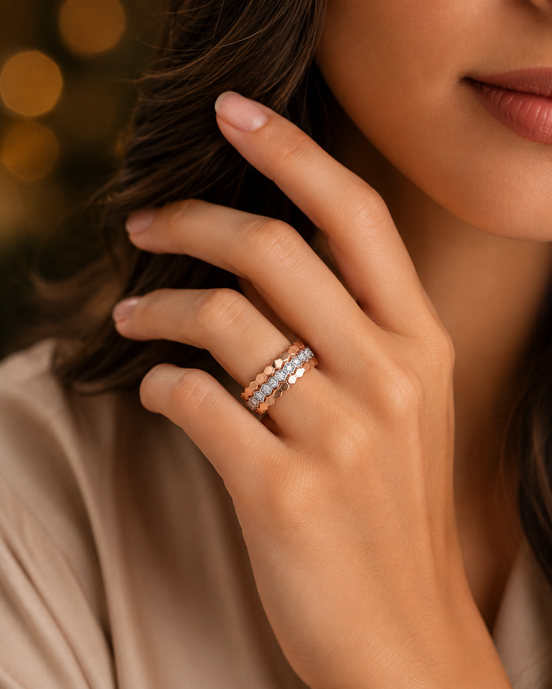 Hexa Luxe Rose Gold Diamond Band Ring