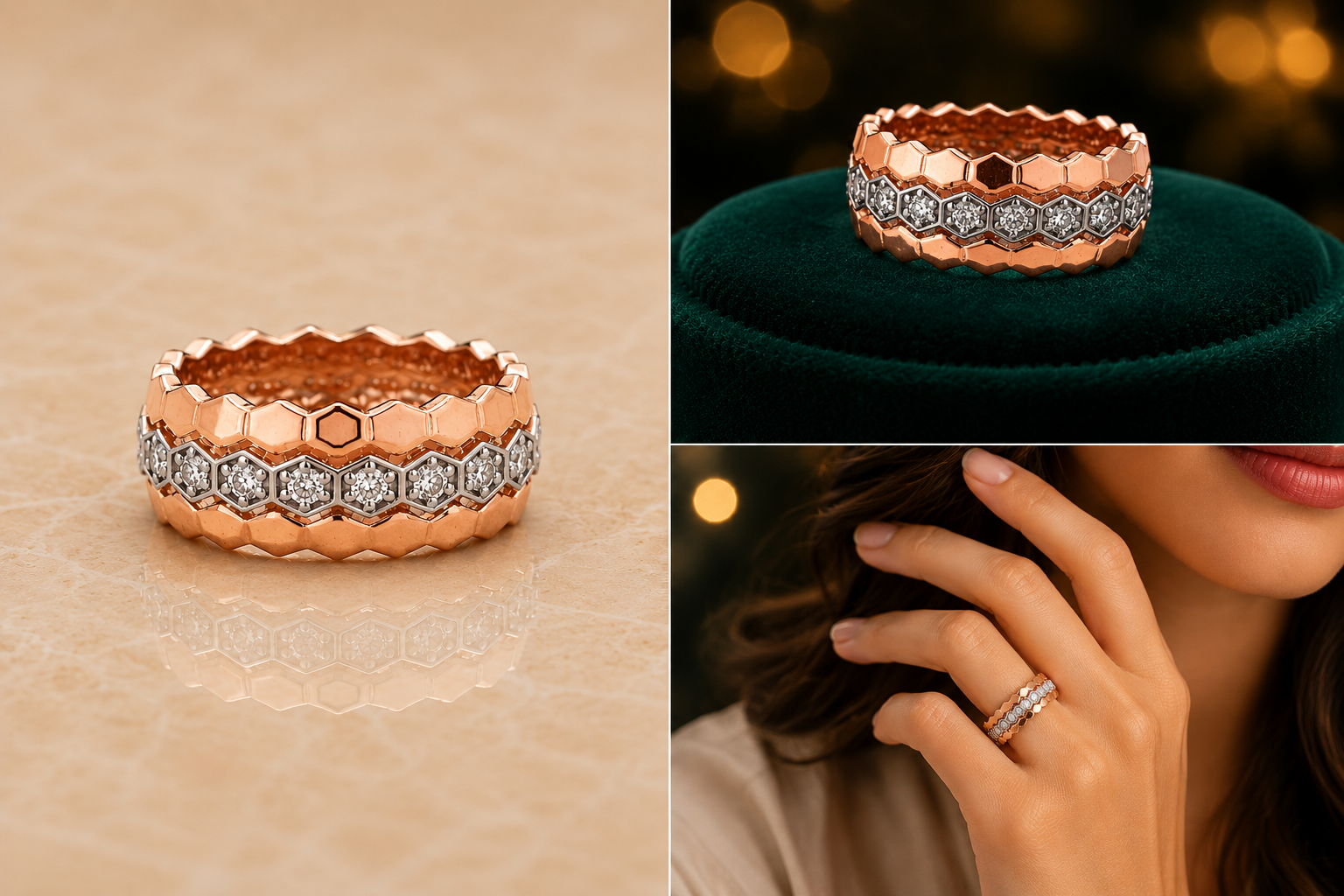 Hexa Luxe Rose Gold Diamond Band Ring