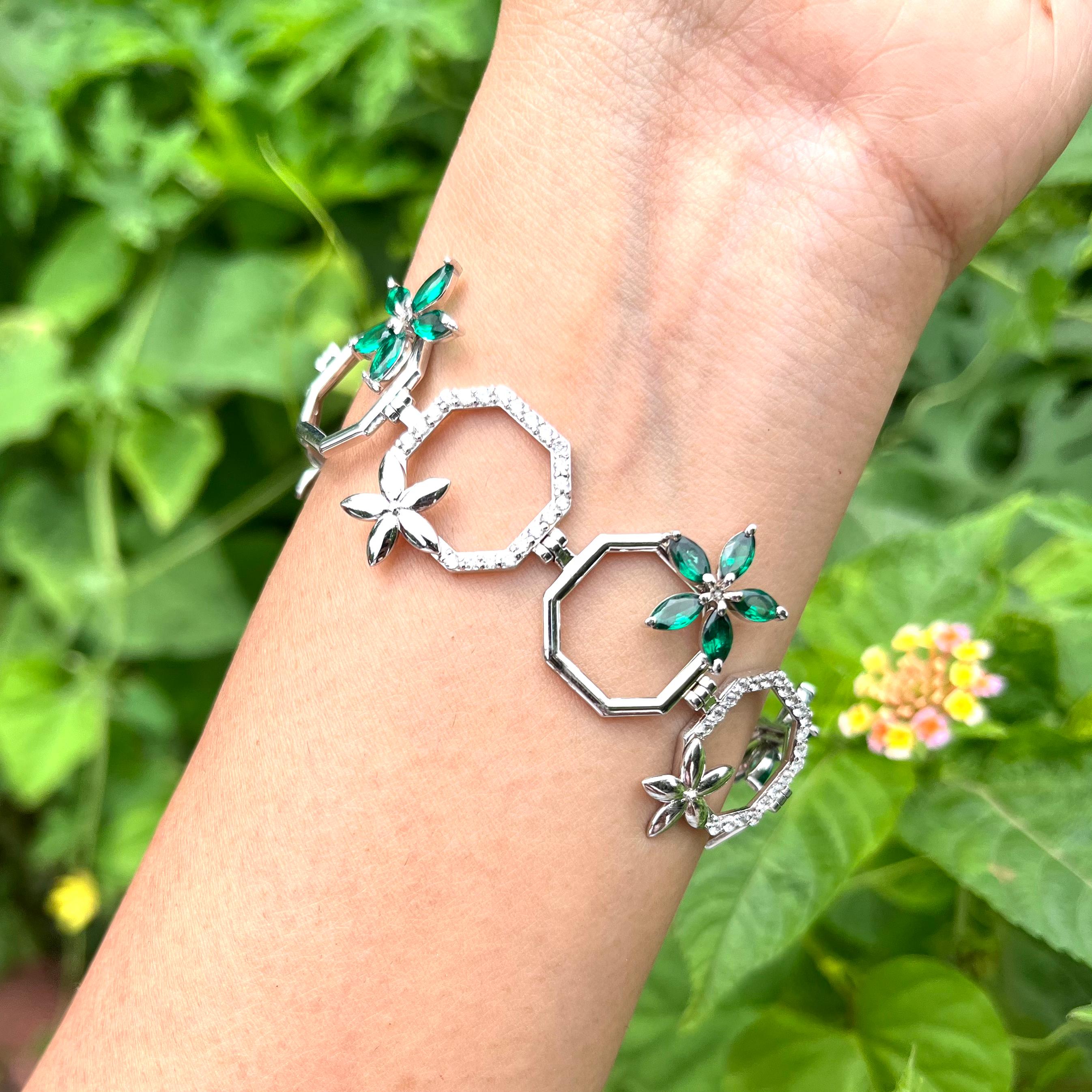 Emerald Floral Geometric Bracelet