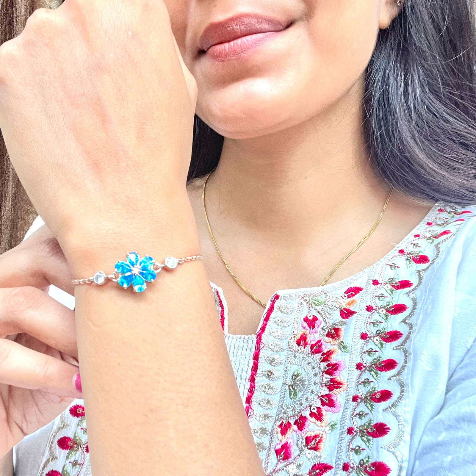 Blue Floral Stone Bracelet