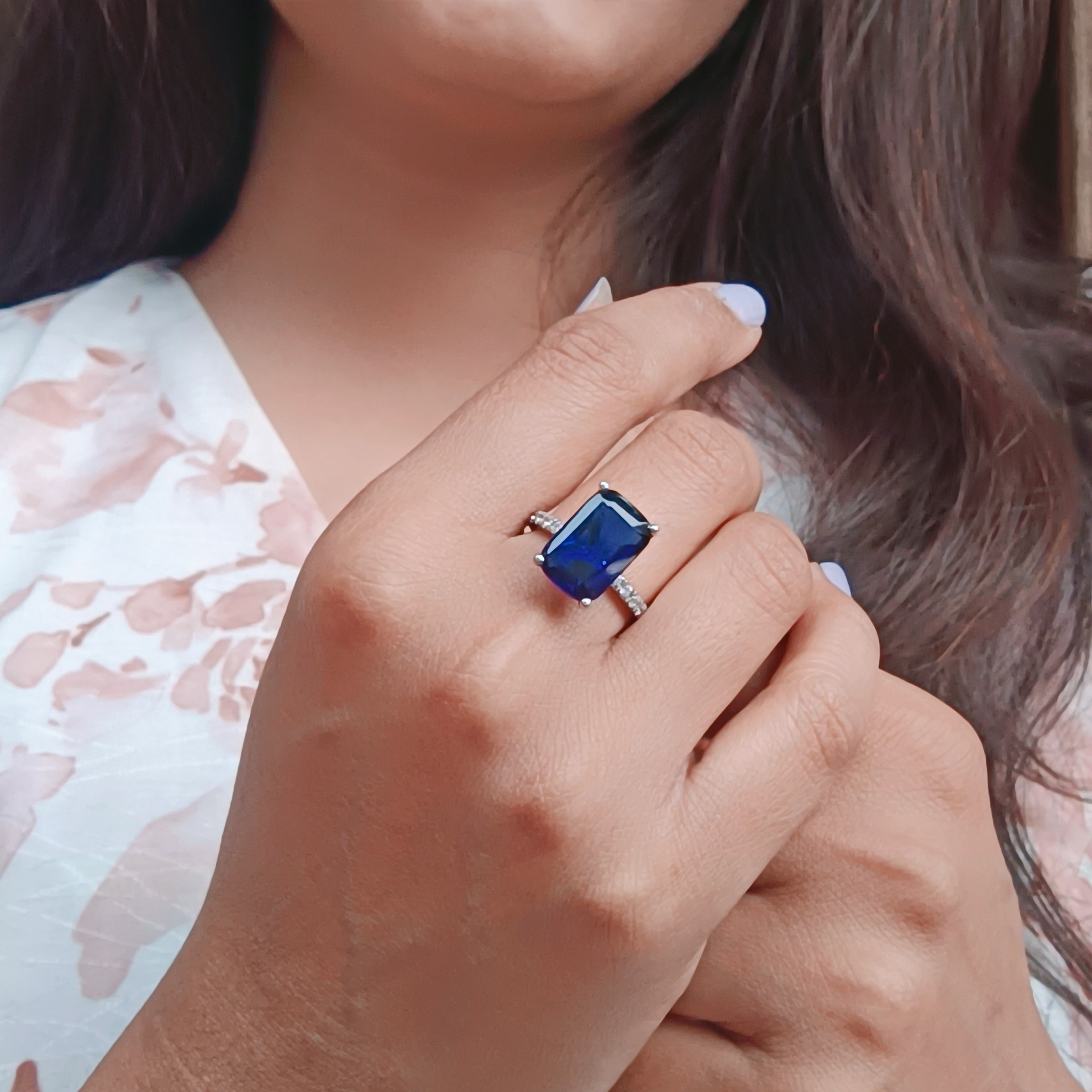 Royal Blue Sapphire Cushion Ring