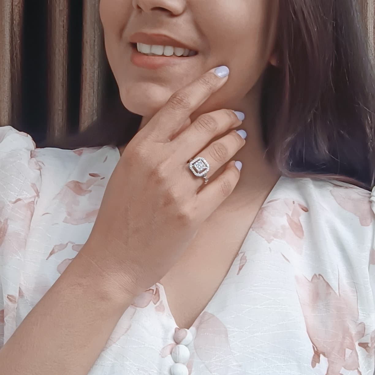 Square Halo Cluster Diamond Ring