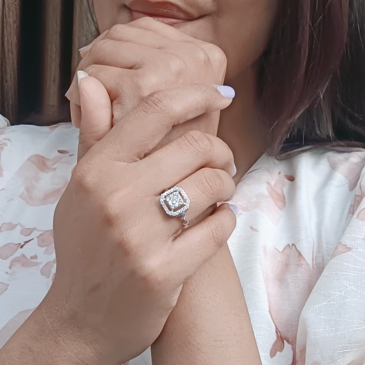 Square Halo Cluster Diamond Ring