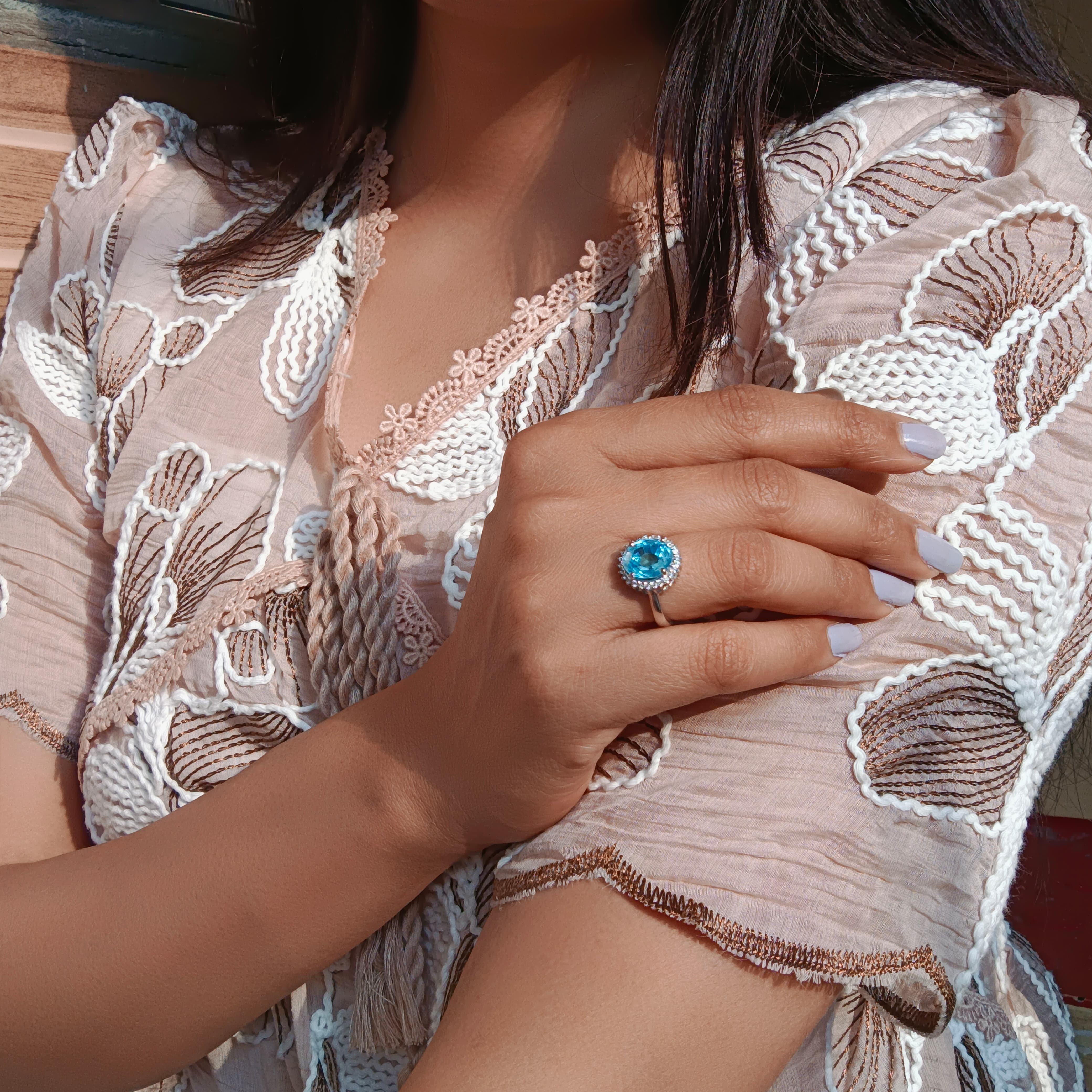 Elegant Blue Topaz Halo Ring