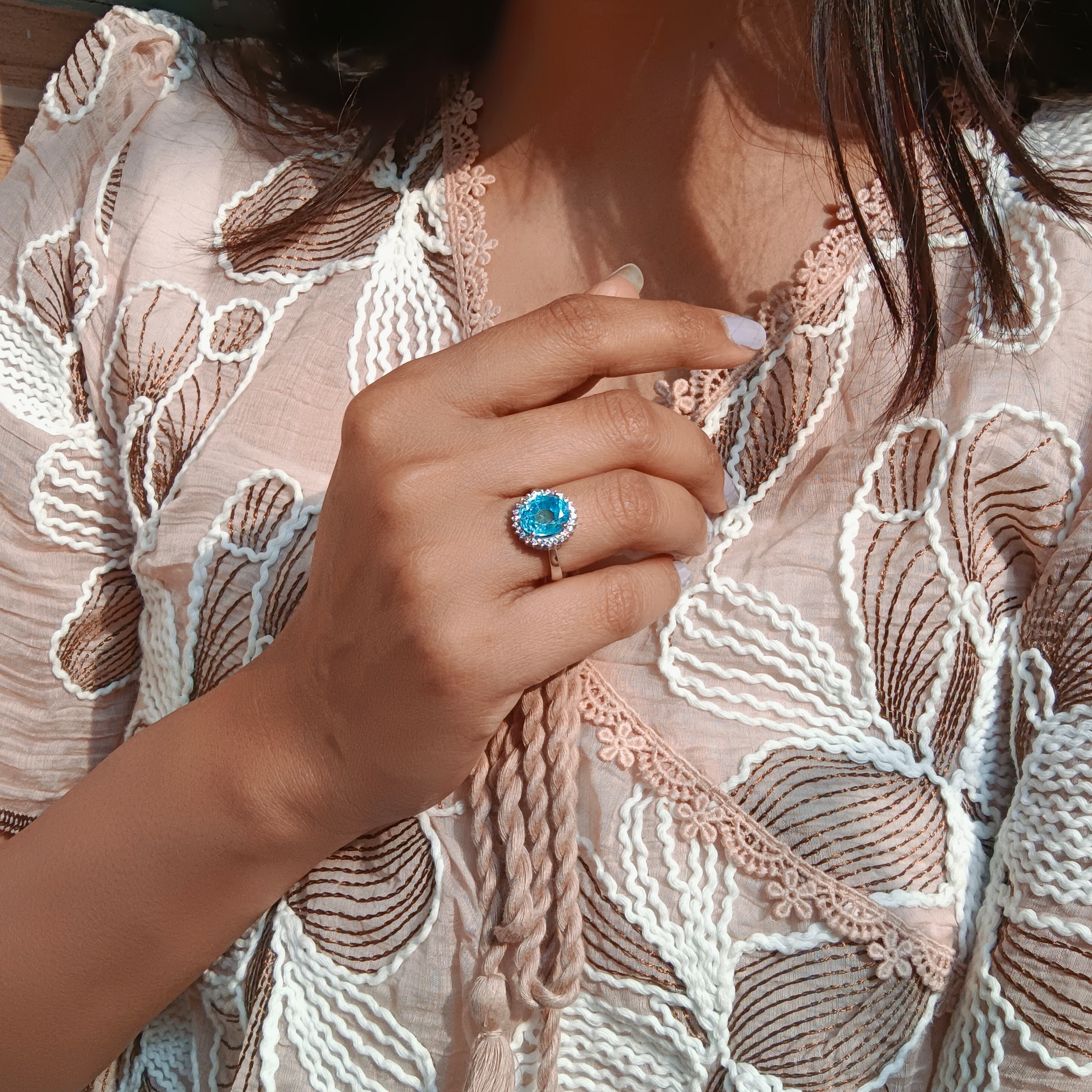 Elegant Blue Topaz Halo Ring
