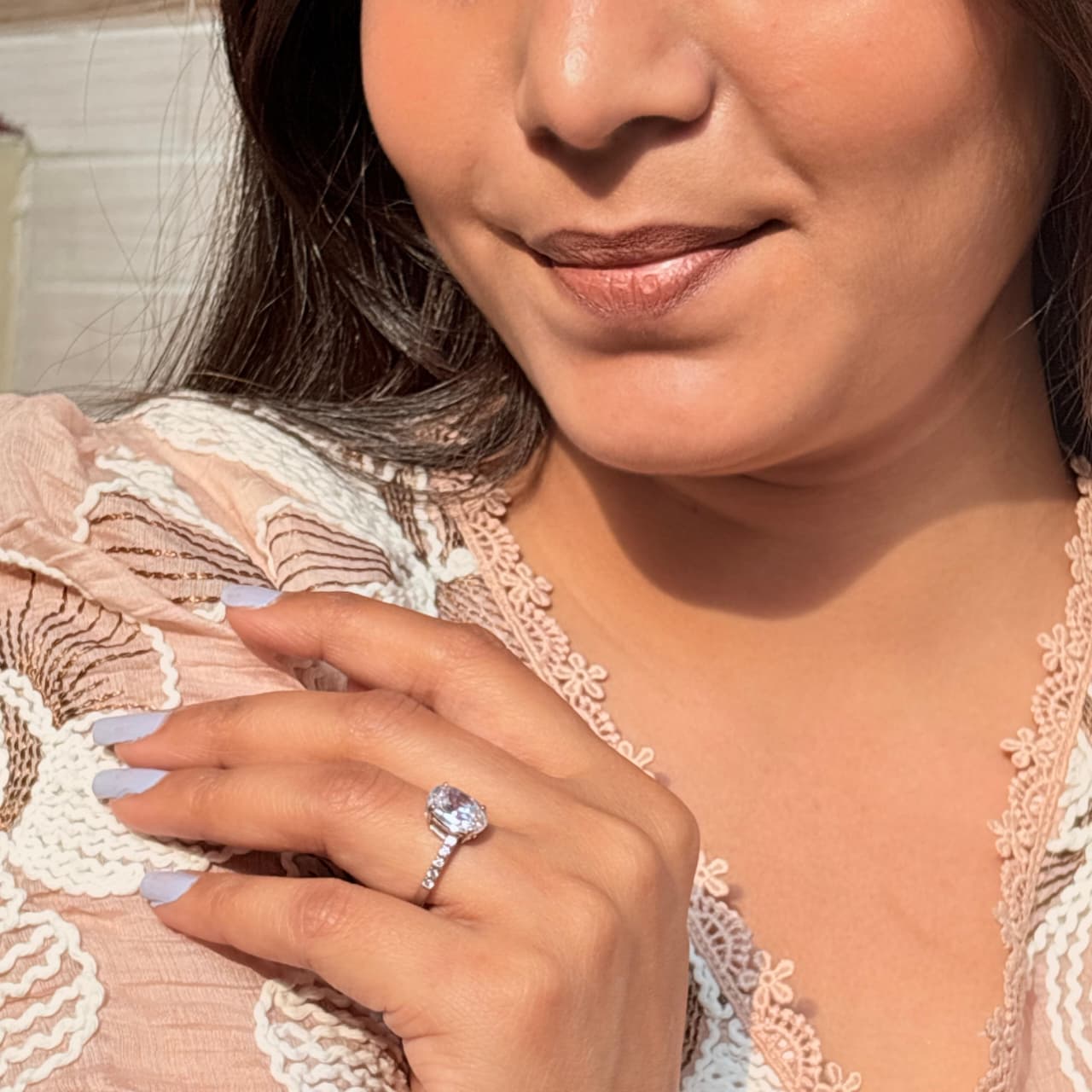 Oval Solitaire Diamond Silver Ring