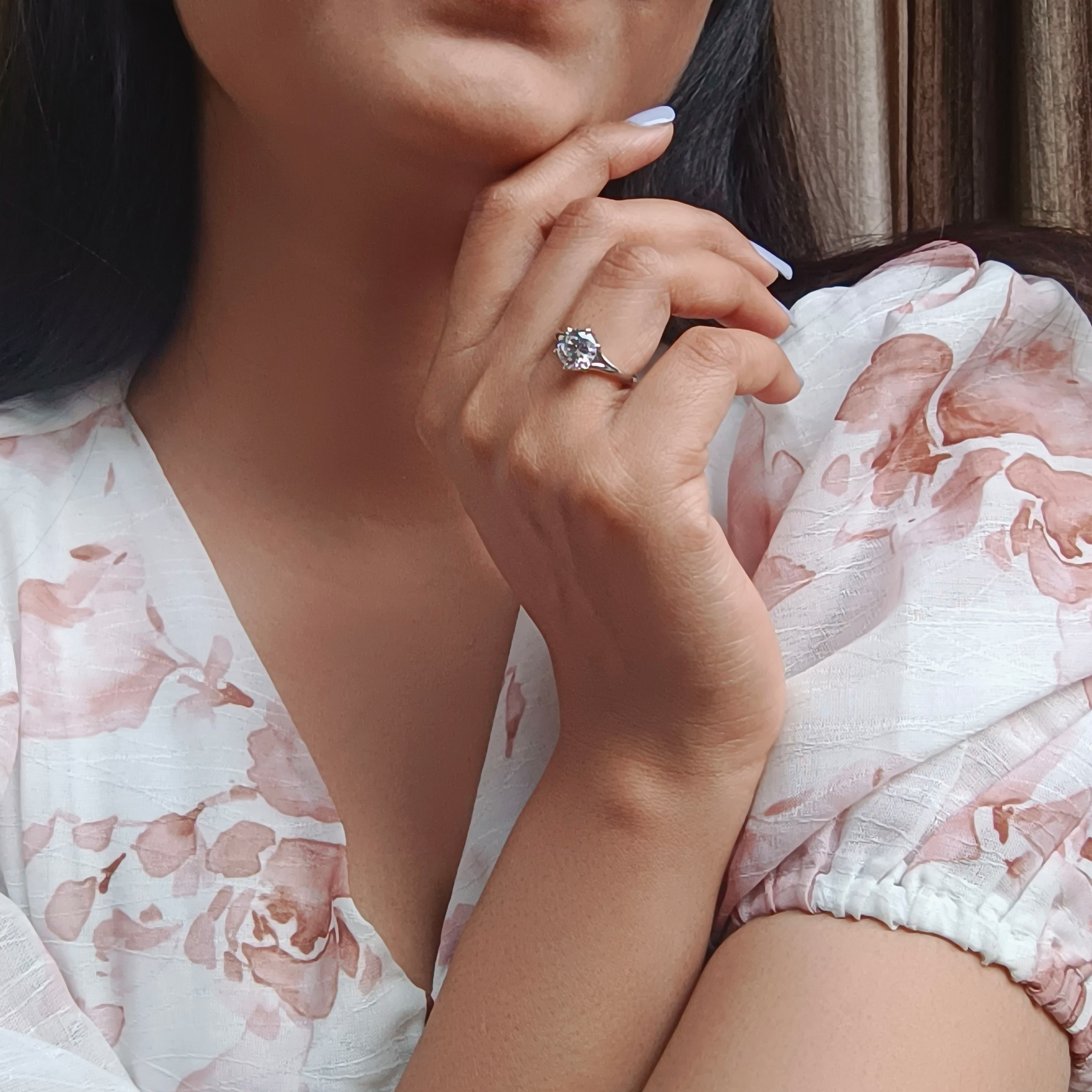 Elegant Silver Diamond Solitaire Ring