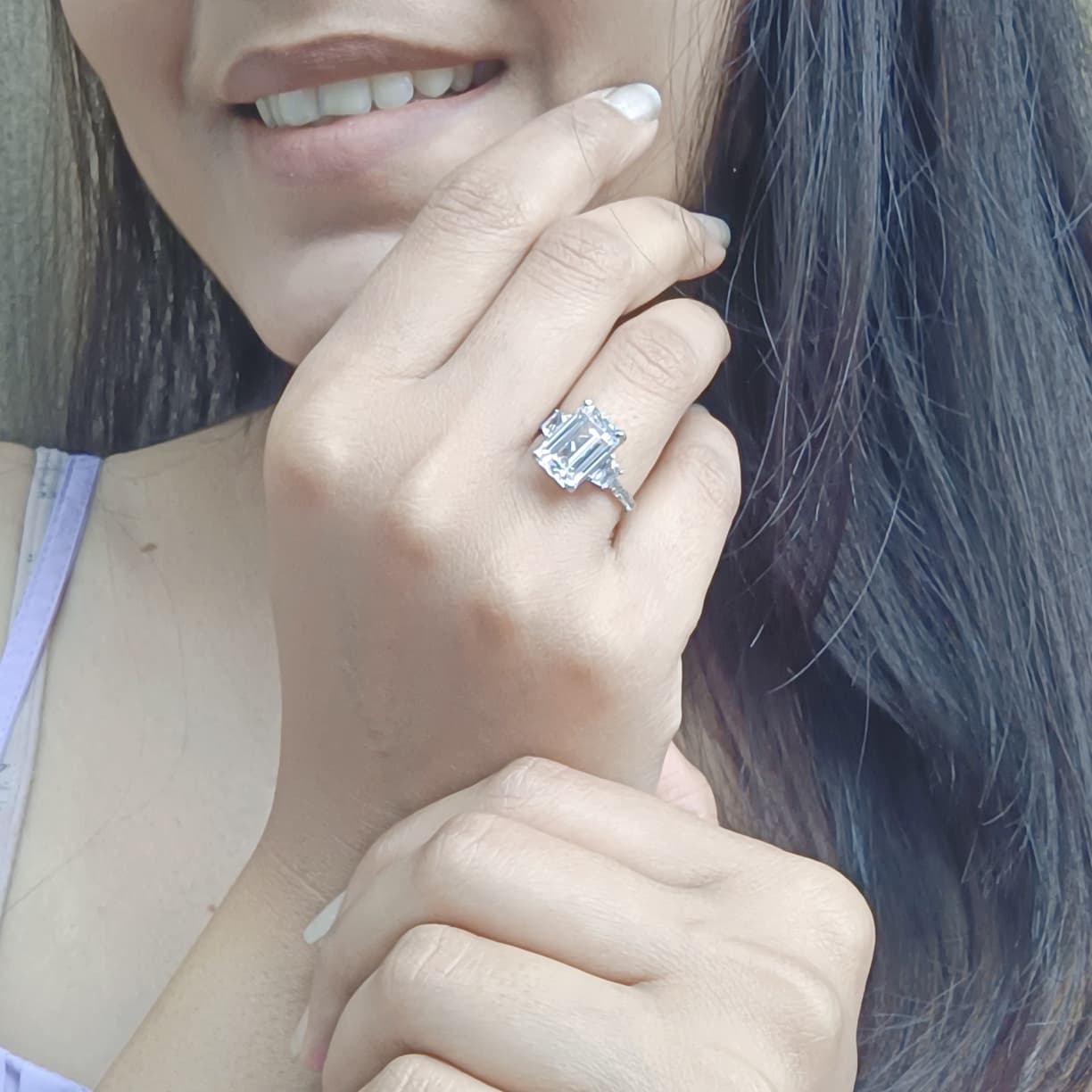 Emerald Cut Three Stone Diamond Ring