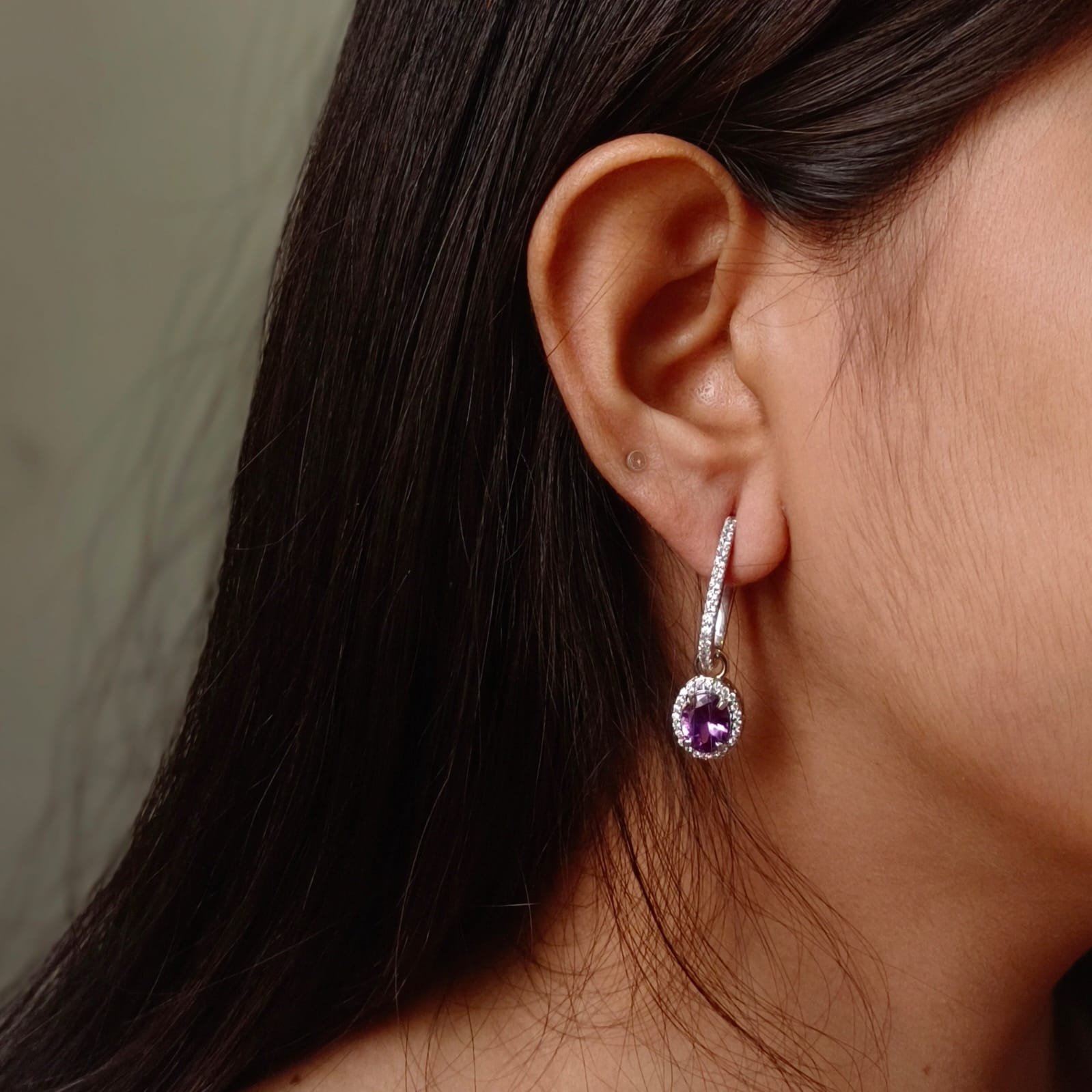 Amethyst Glow Diamond Drop Earrings