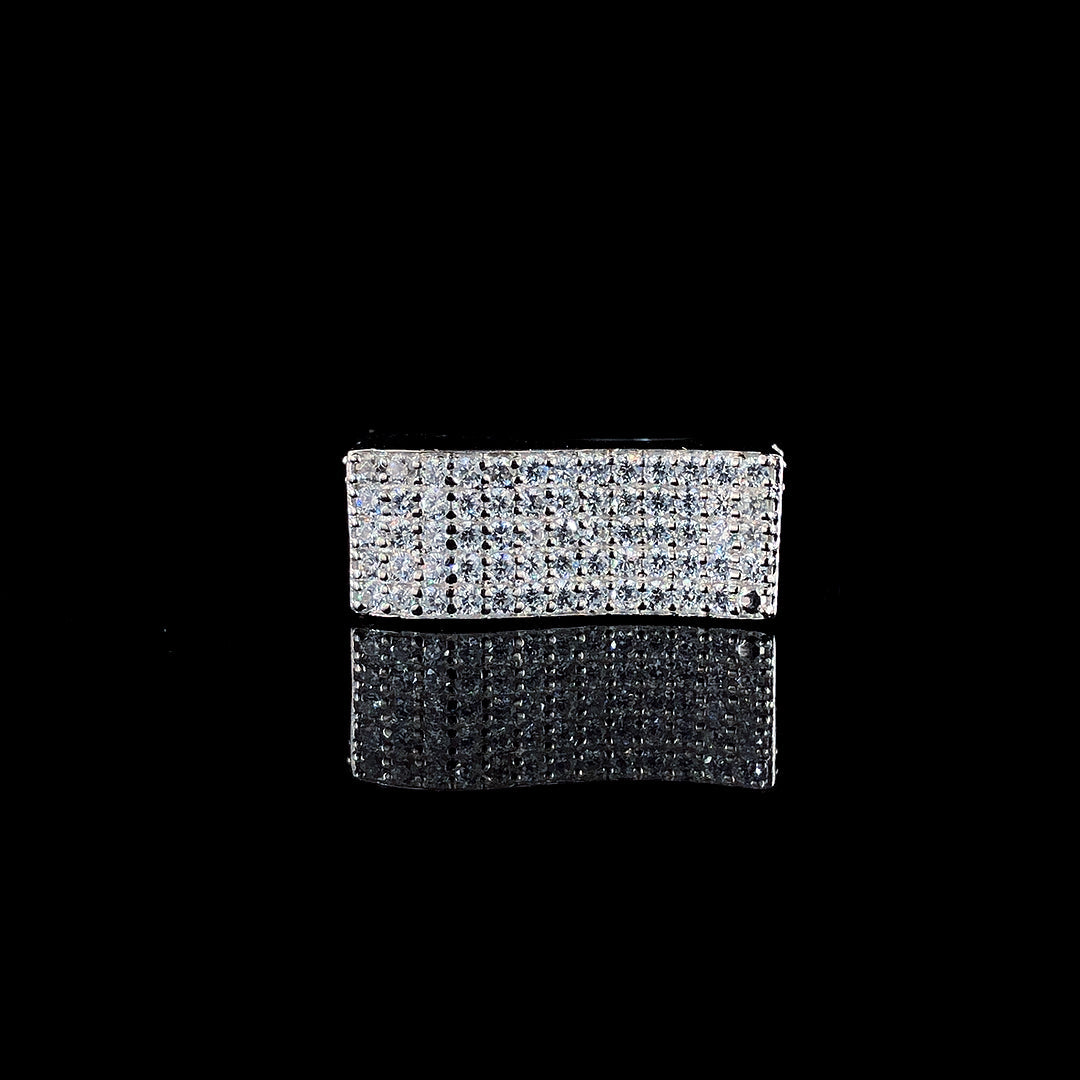 Curved Zirconia CZ-Engraving Silver Ring