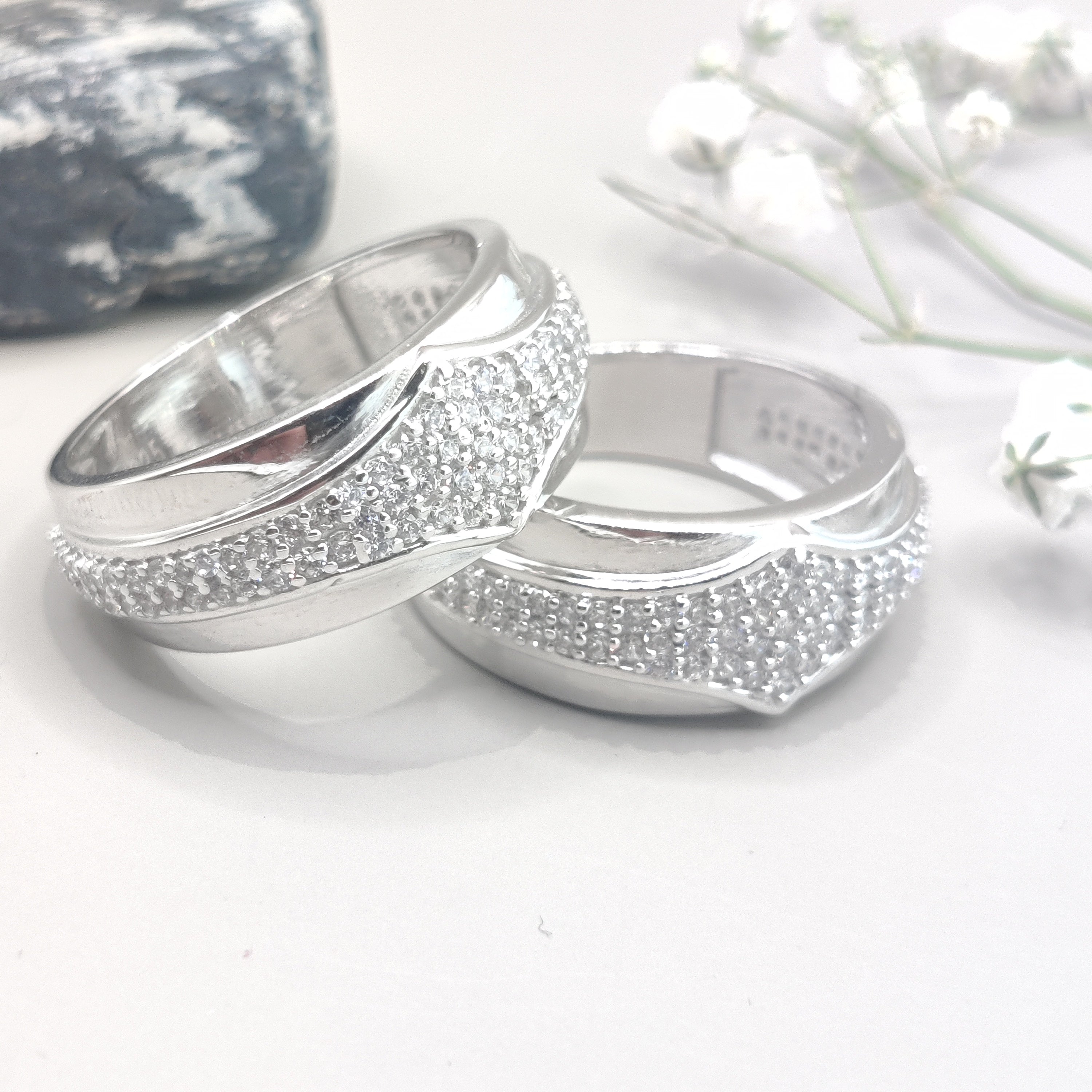 Refined Rhombus-Cut CZ Silver Ring