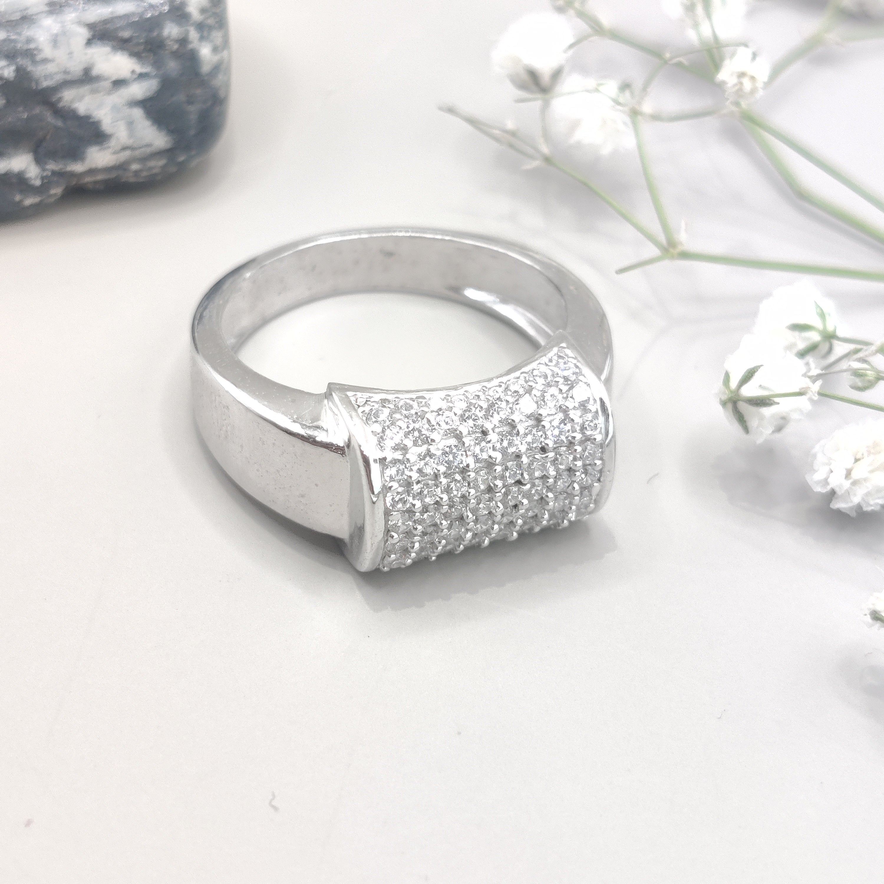 Luxurious Pavé Set Diamond Sparkle Silver Ring