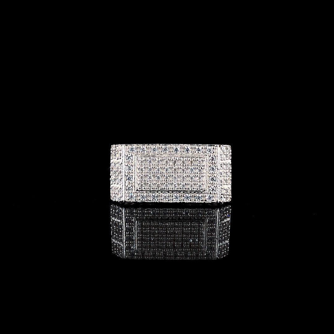 Elegant Cube Pattern CZ Men's Silver Ring