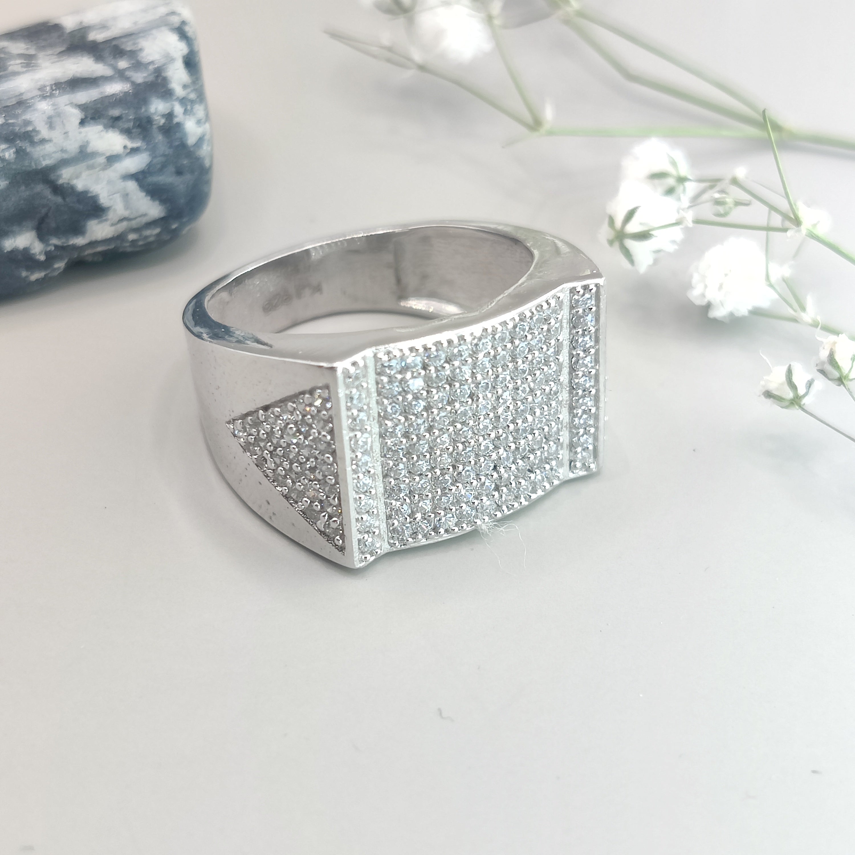 CZ Pavé Setting Square Shape Sterling Silver Ring