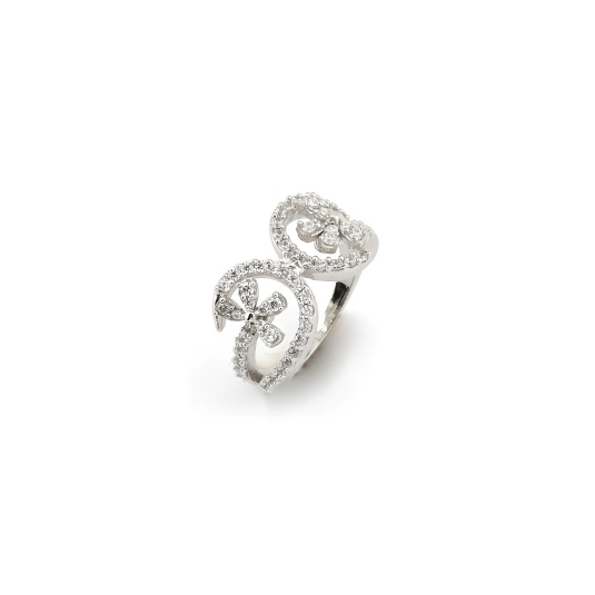 Sparkling Weave Zircon Silver Ring for Women - Intricate Woven Design with Zircon Stones