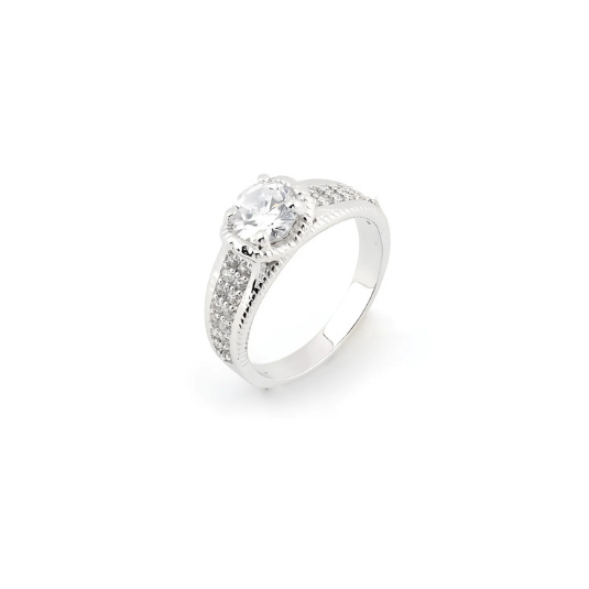 Solitaire Zircon Round Silver Ring for Women - Classic Round-Cut Zircon in Sterling Silver