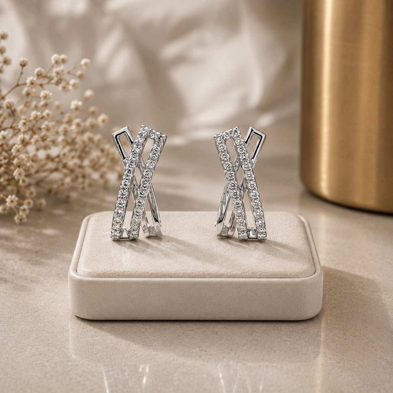 Luxe Cross Curve Stud Earrings