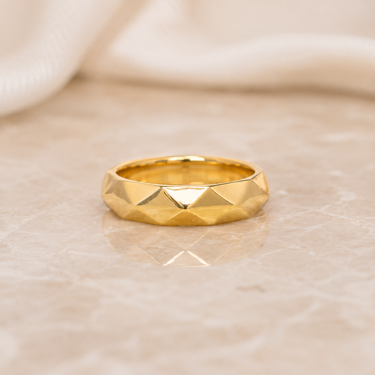 Modern Faceted Gold Wedding Band