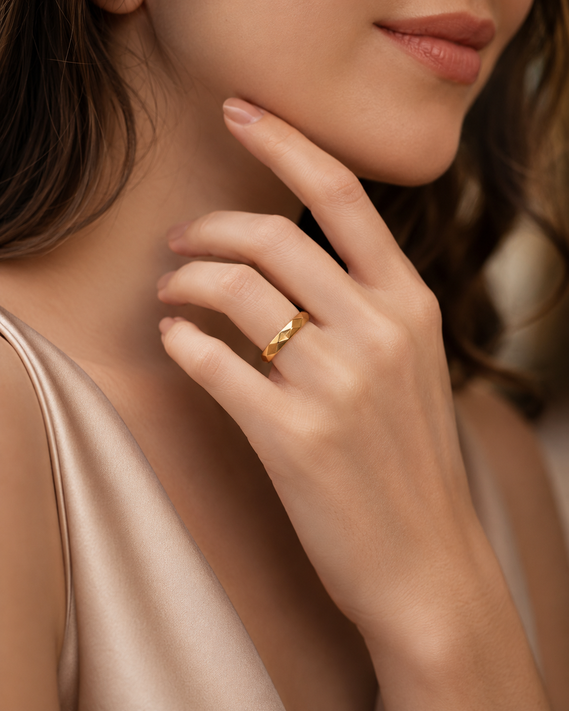 Modern Faceted Gold Wedding Band