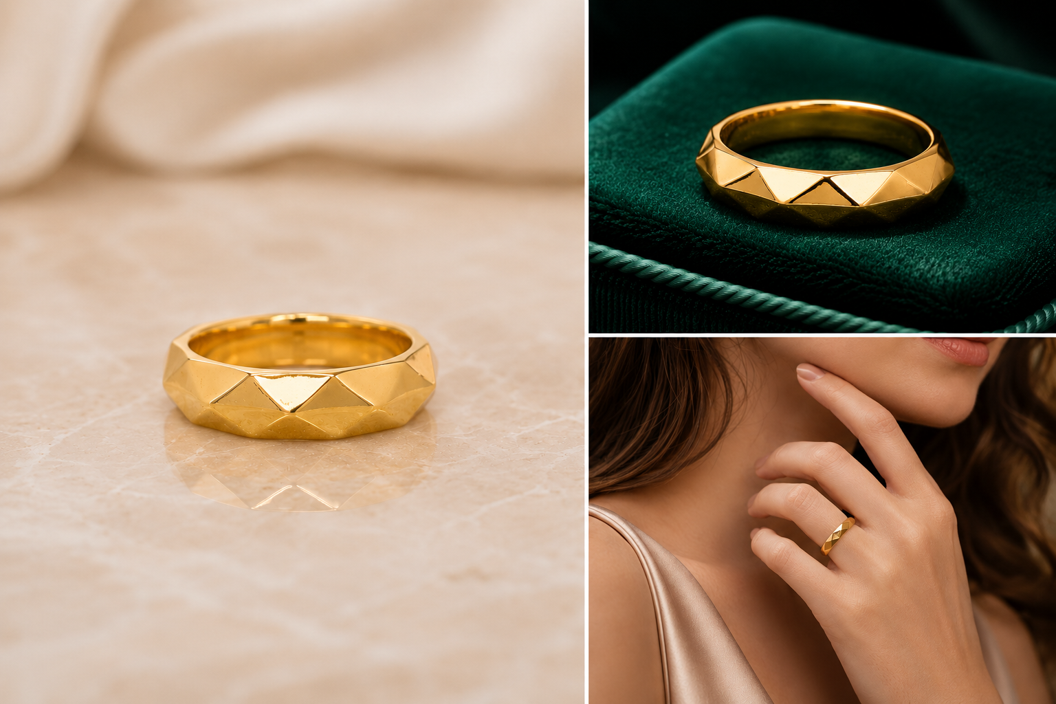 Modern Faceted Gold Wedding Band