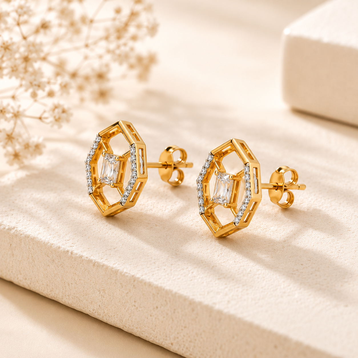 Modern Geometric Crystal Stud Earrings