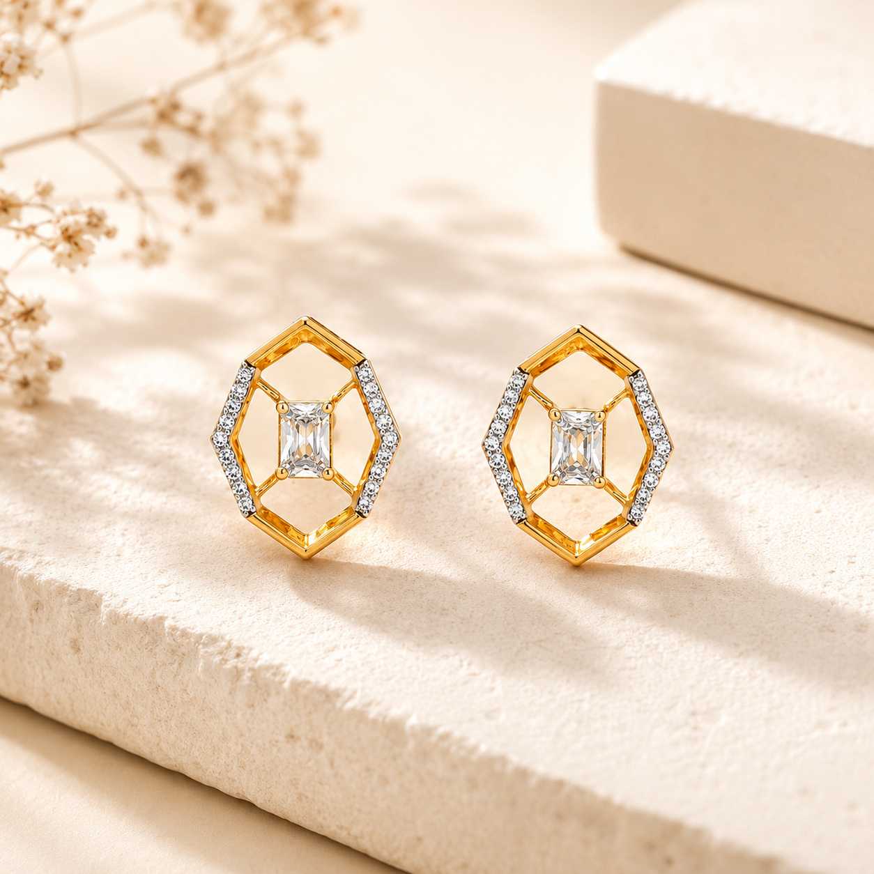 Modern Geometric Crystal Stud Earrings