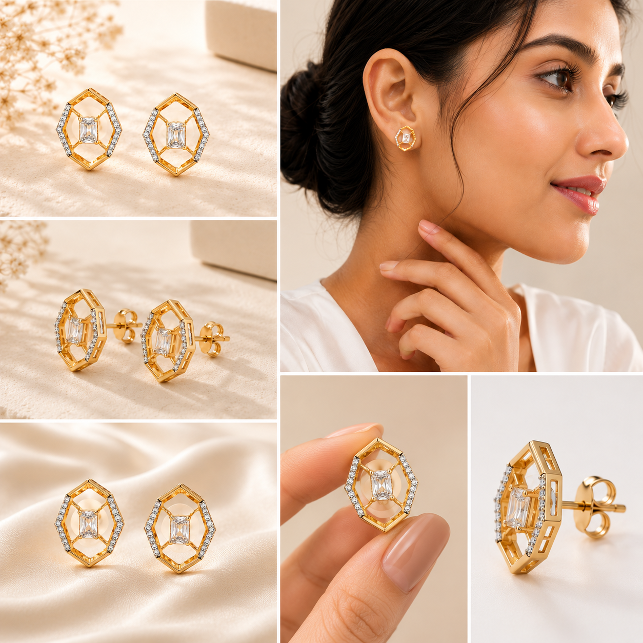 Modern Geometric Crystal Stud Earrings