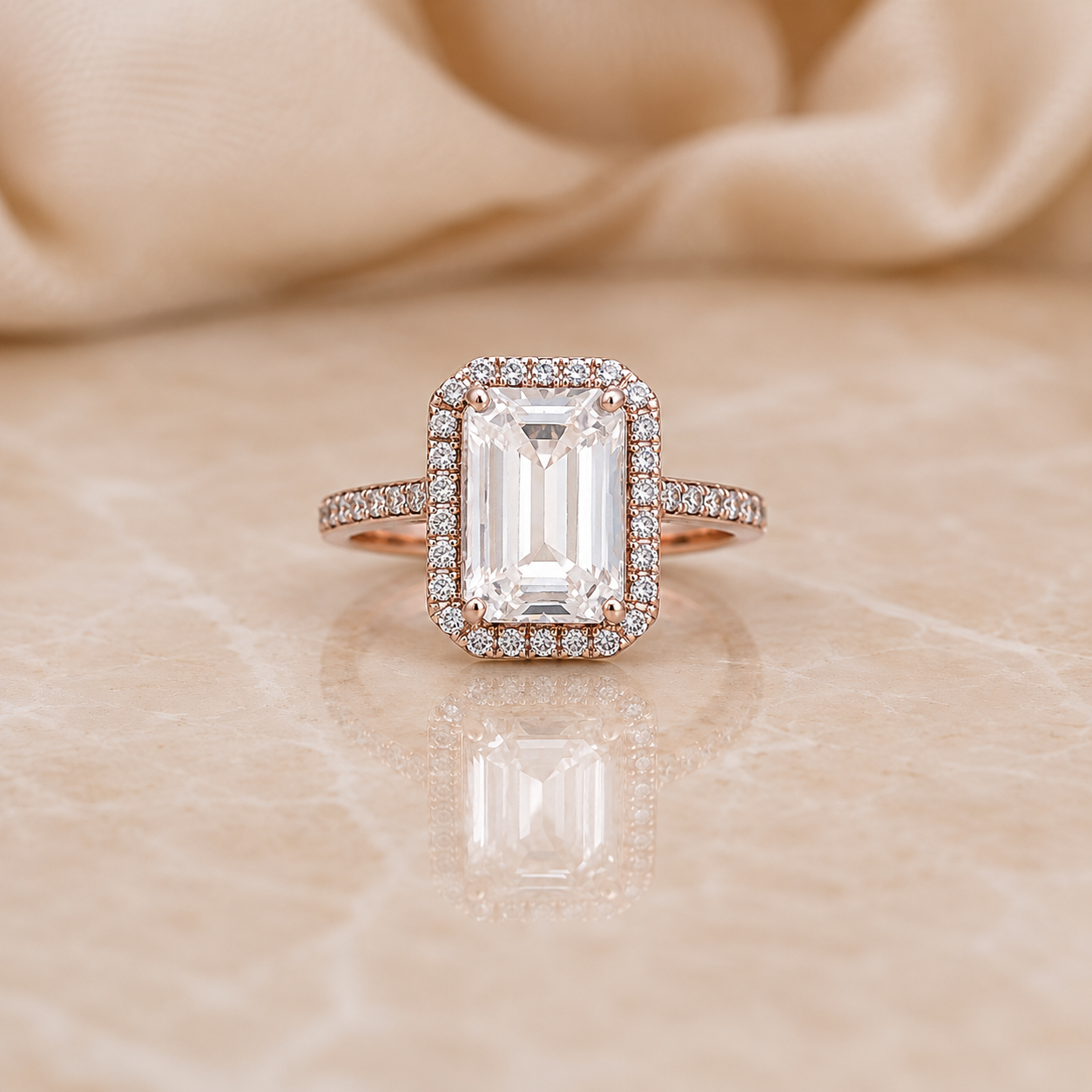 Radiant Emerald Halo Engagement Ring