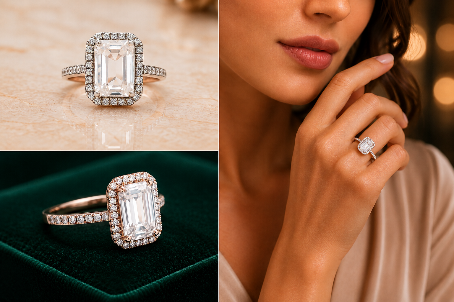 Radiant Emerald Halo Engagement Ring