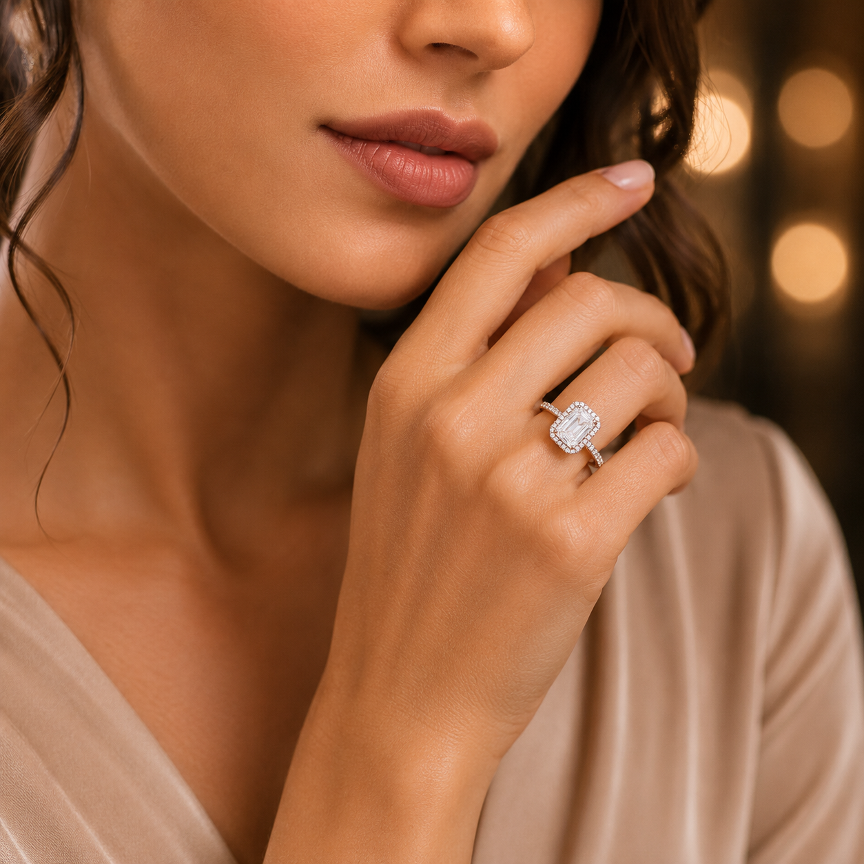 Radiant Emerald Halo Engagement Ring