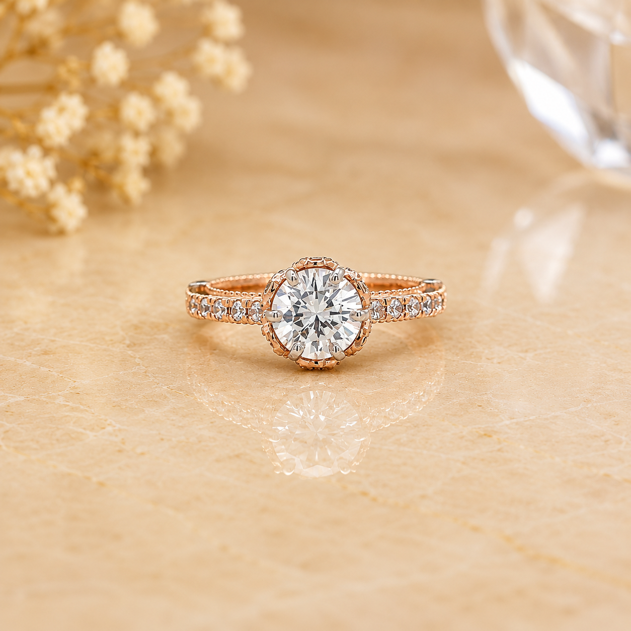 Radiant Halo Rose Gold Diamond Engagement Ring
