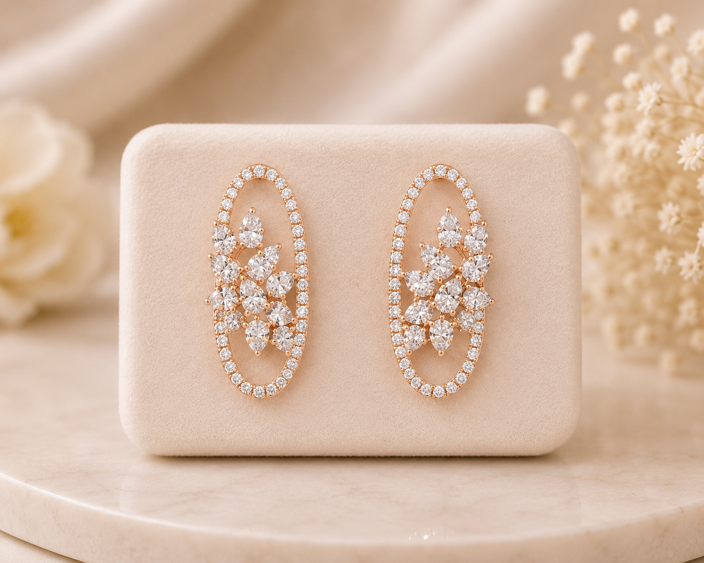 Rose Gold Celestial Blossom Oval Hoop Earrings