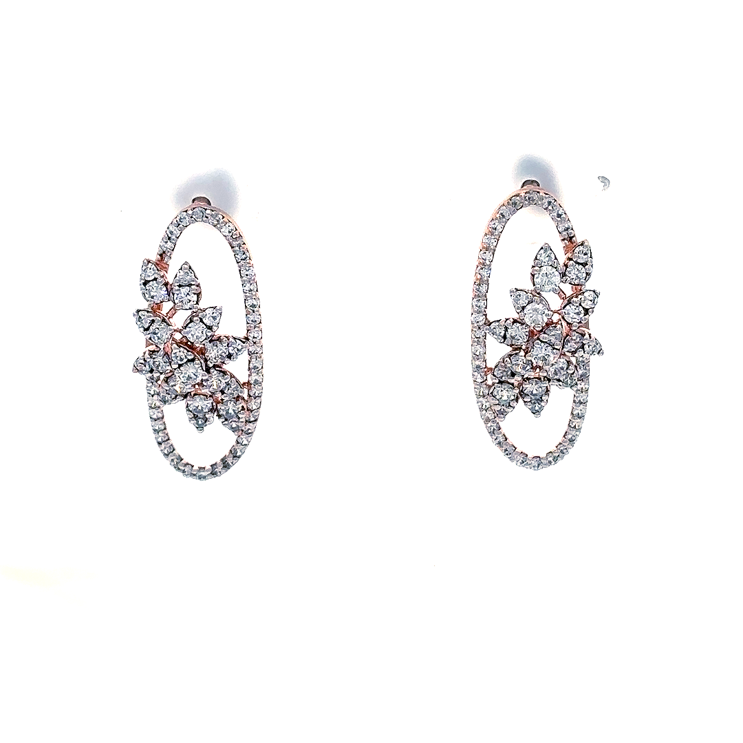 Rose Gold Celestial Blossom Oval Hoop Earrings