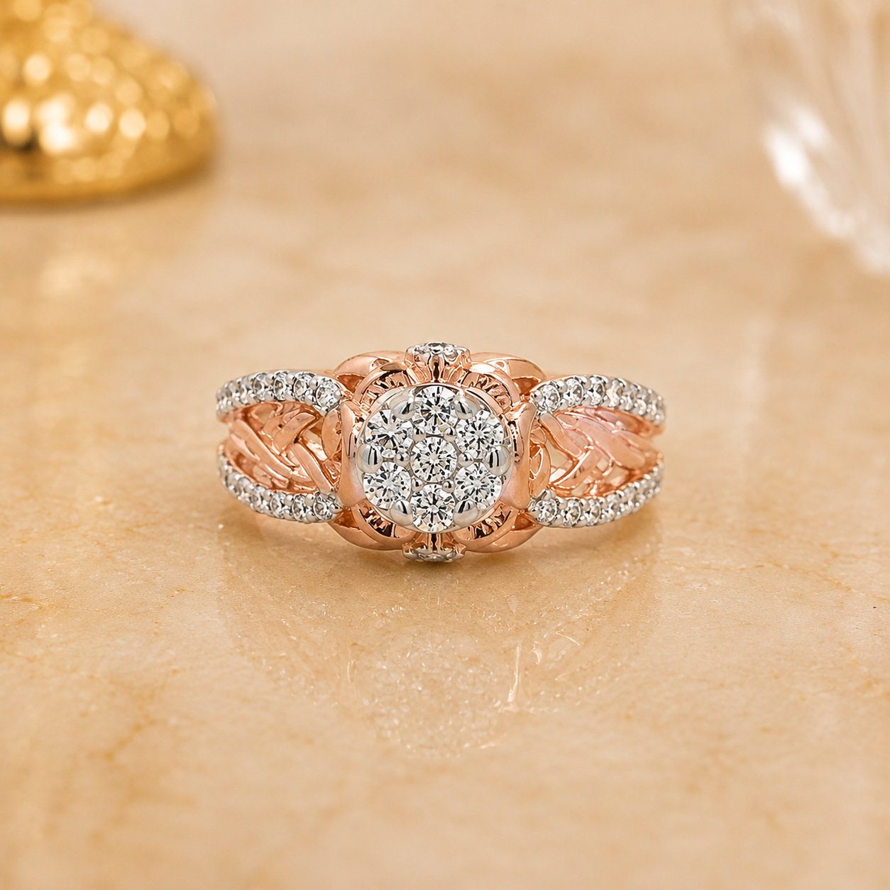 Rose Gold Floral Diamond Ring