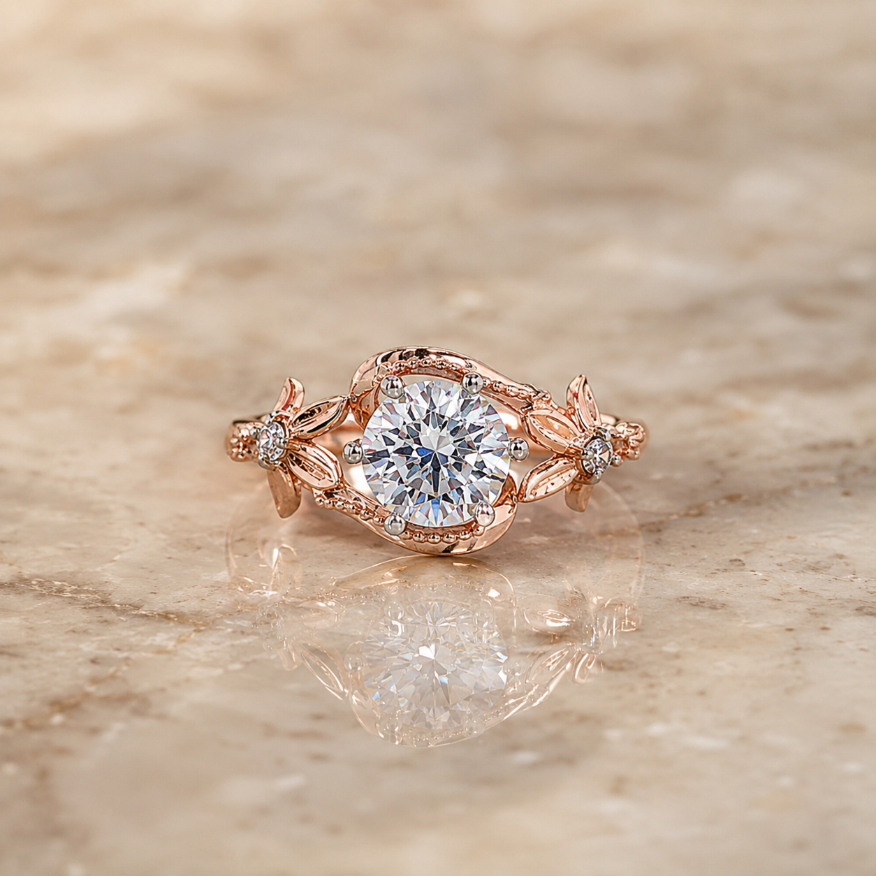 Rose Gold Floral Diamond Ring