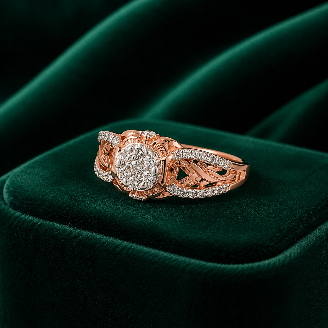 Rose Gold Floral Diamond Ring