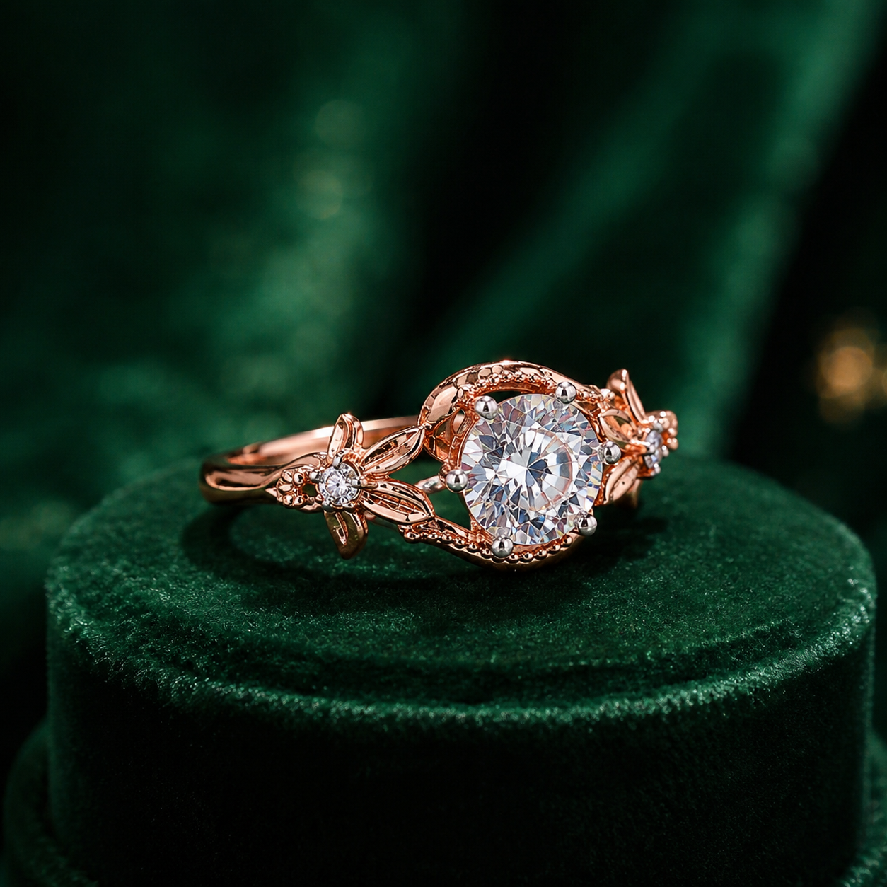 Rose Gold Floral Diamond Ring