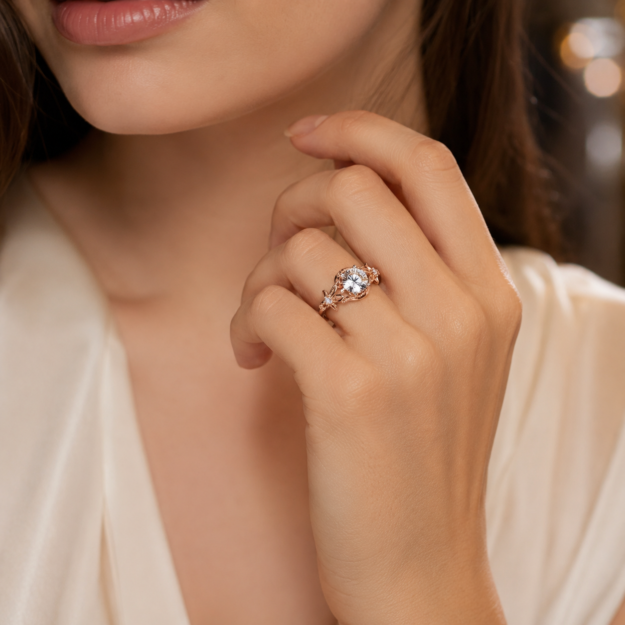 Rose Gold Floral Diamond Ring