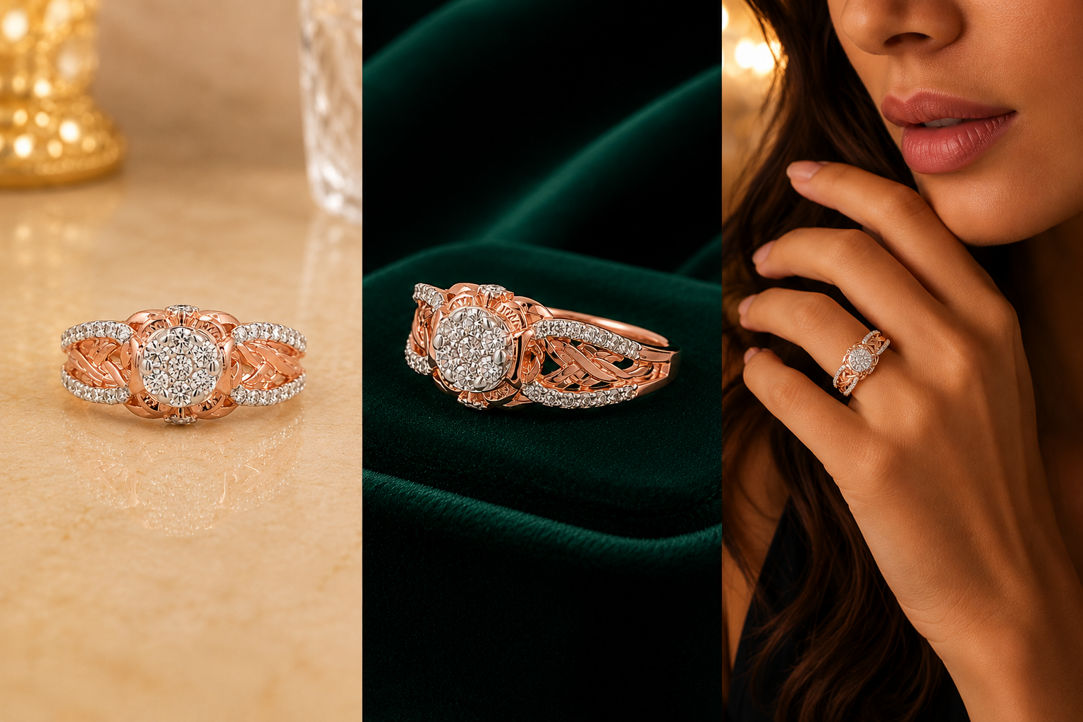 Rose Gold Floral Diamond Ring