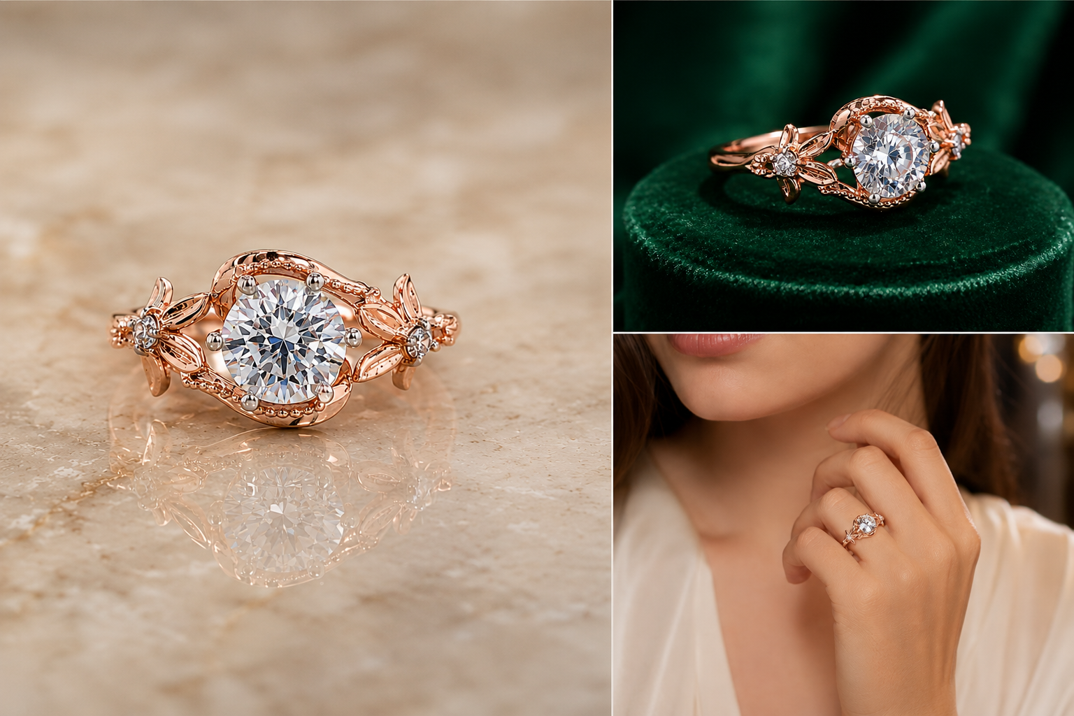 Rose Gold Floral Diamond Ring