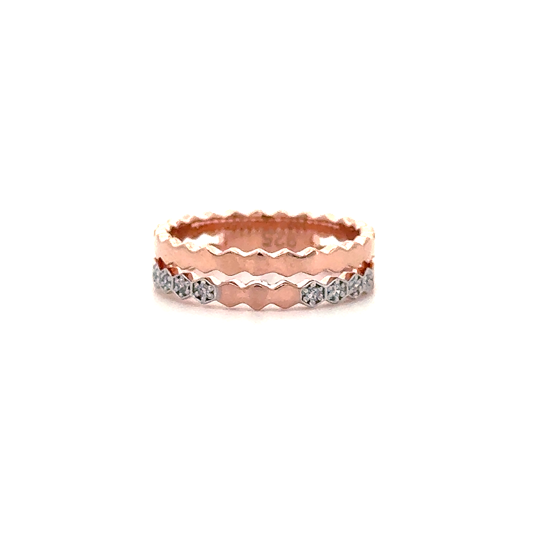 Rose Gold Ripple Diamond Band Ring