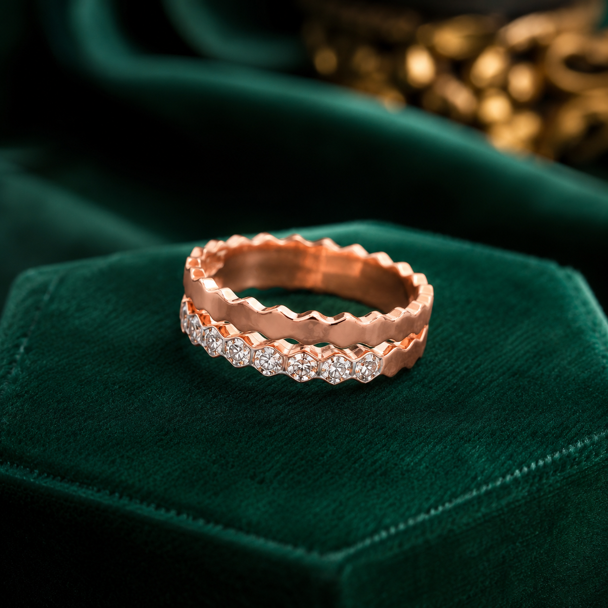 Rose Gold Ripple Diamond Band Ring