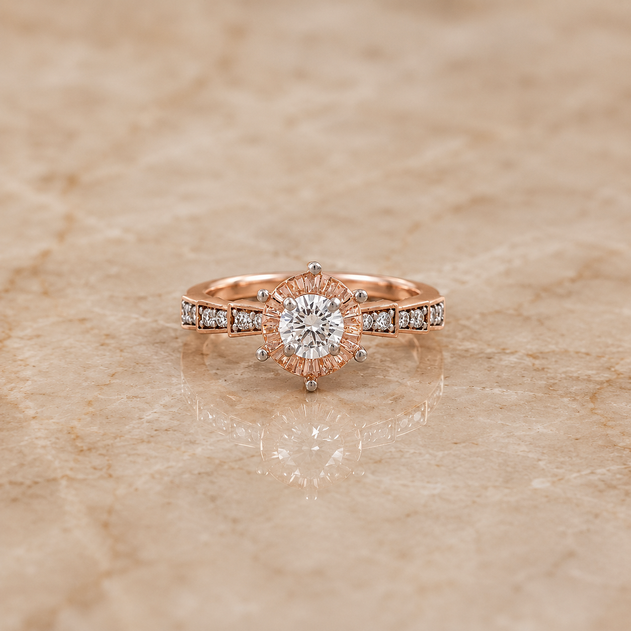Rose Gold Sunburst Diamond Ring