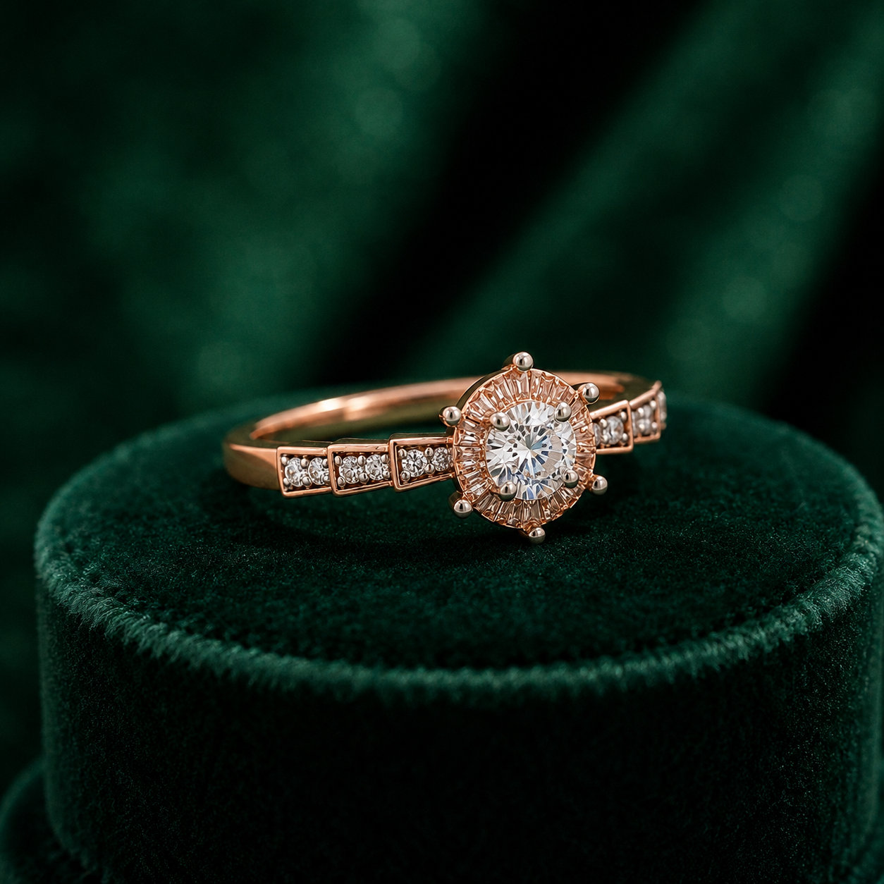 Rose Gold Sunburst Diamond Ring