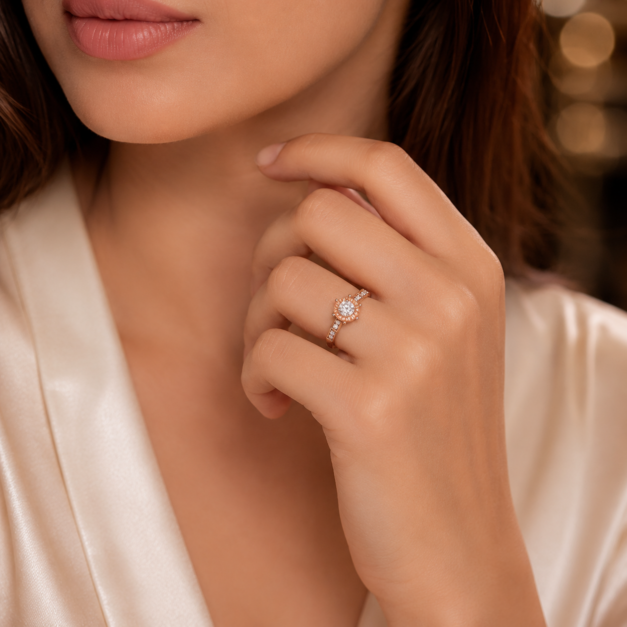 Rose Gold Sunburst Diamond Ring
