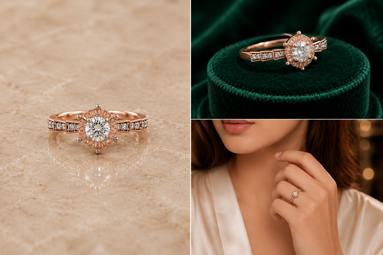Rose Gold Sunburst Diamond Ring