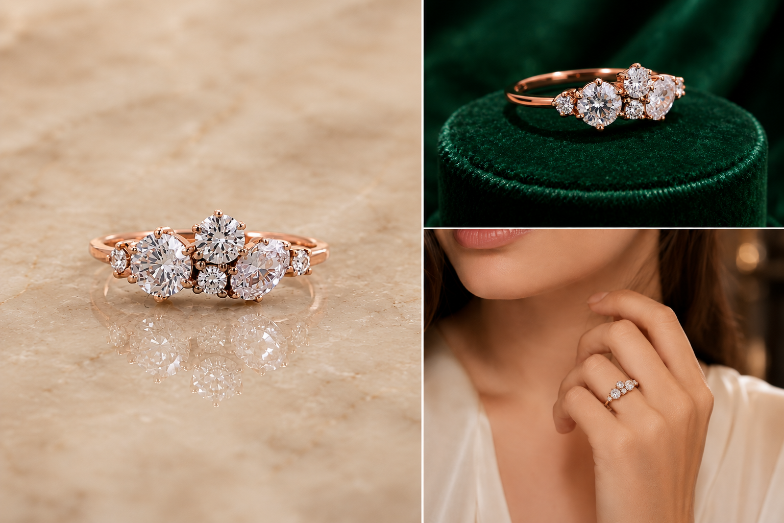 Rose Gold Three-Stone Diamond Ring