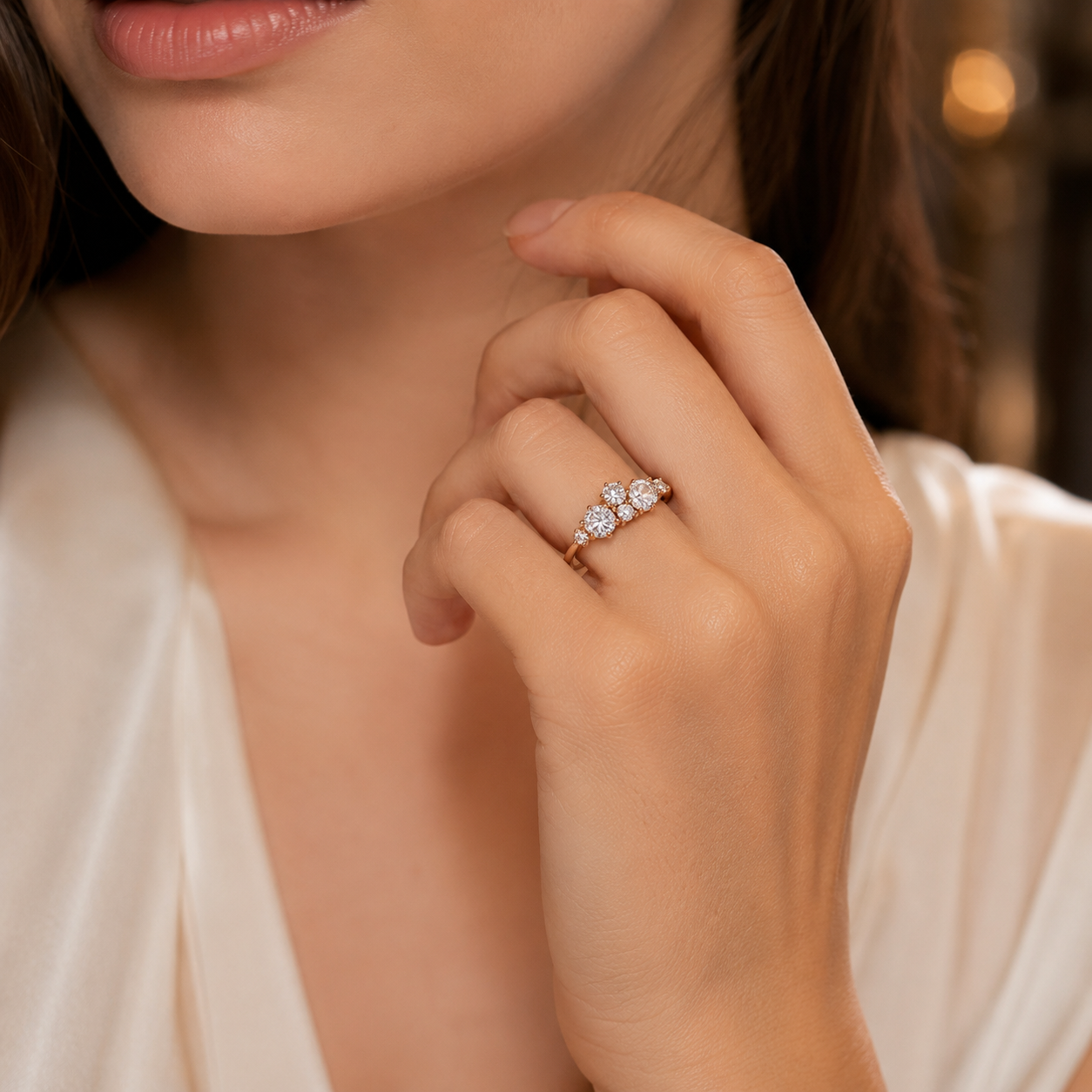 Rose Gold Three-Stone Diamond Ring
